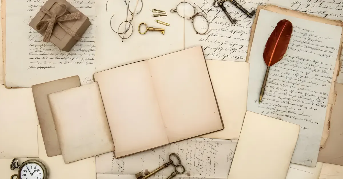 Cartas antigas e pena sobre mesa, simbolizando o romance epistolar