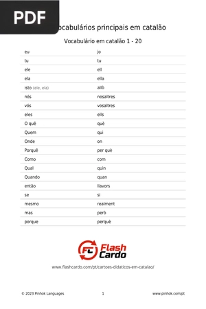 100 vocabulários principais em catalão