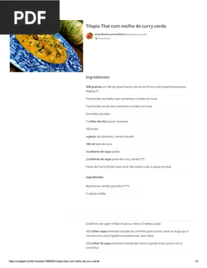 Tilapia Thai com molho de curry verde