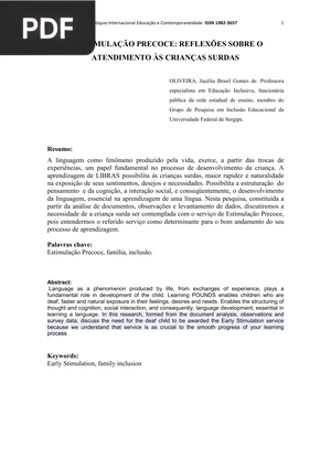 A estimulação precoce: reflexões sobre o atendimento ás crianças surdas