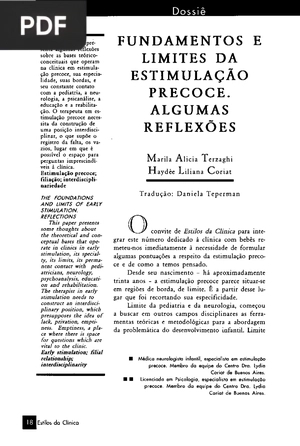 Fundamento e limites da estimulação precoce. Algumas reflexões (Artigo)