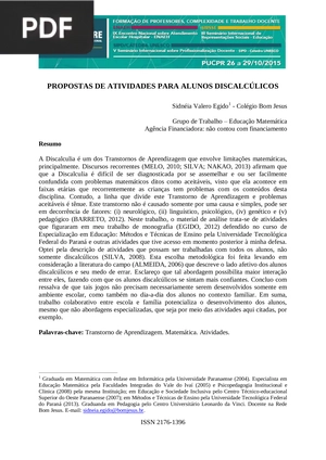Propostas de atividades para alunos discalcúlicos