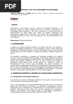 Psicologia ambiental: uma nova abordagem da psicologia