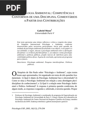 A psicologia ambiental: Competência e contornos de uma disciplina. Comentárioa a partir das contribuições