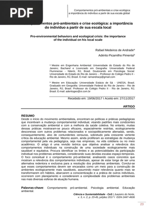 Comportamentos pró-ambientais e crise ecológica: a importância do indivíduo a partir de sua escala local