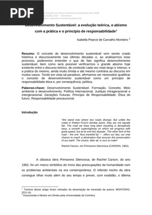 Desenvolvimento Sustentável: a evolução teórica, o abismo com a prática e o princípio de responsabilidade