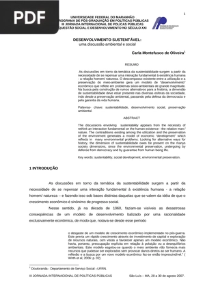 Desenvolvimento sustentável: uma discussão ambiental e social (Artigo)
