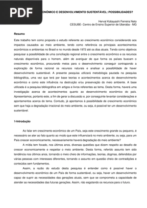Crescimento econômico e desenvolvimento sustentâvel: possibilidades? (Artigo)