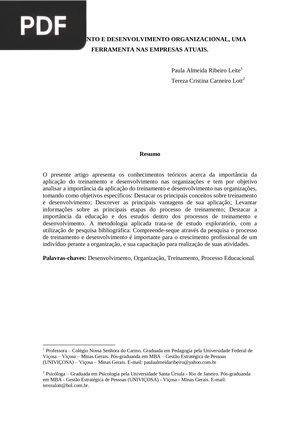 Treinamento e desenvolvimento organizacional, uma ferramenta nas empresas atuais (Artigo)