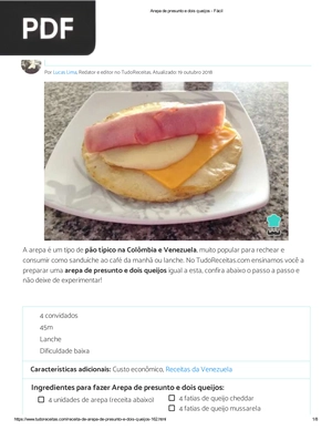 Receita de Arepa de presunto e dois queijos