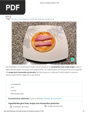 Receita de Arepa com mussarela e presunto