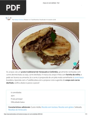 Receita de Arepa com carne desfiada