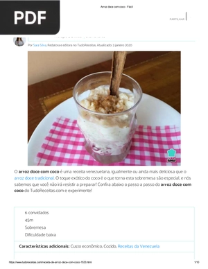Receita de Arroz doce com coco