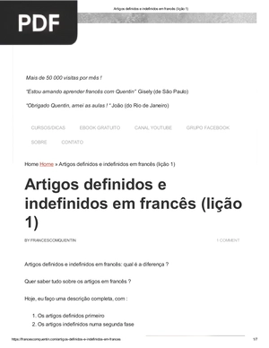 Artigos definidos e indefinidos em francês (lição 1)