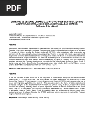 Critérios de desenho urbano e as intervenções de integração de arquitetura e urbanismo com a segurança das cidades: Colômbia, Chile e Brasil.