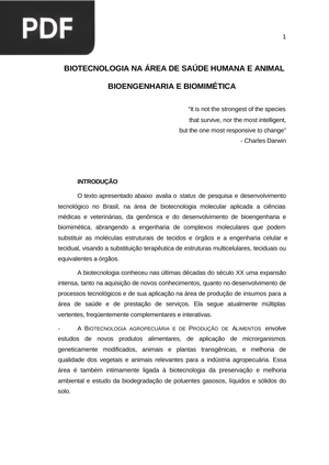 Biotecnologia na área de saúde humana e animal. Bioenenharia e biomimética
