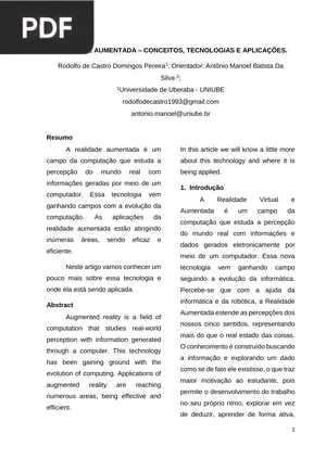 Realidade aumentada - conceitos, tecnologias e aplicações (Artigo)