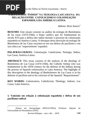 A defesa dos índios na teologia lascasiana: da relação entre catolocismo e colonização espanhola da América Latina