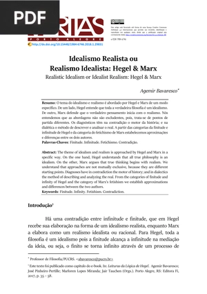 Idealismo Realista ou Realismo Idealista: Hegel & Marx