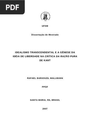 Idealismo transcendental e a gênese da idéa da liberdade na crítica da razão pura de Kant
