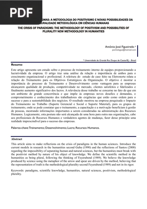 A crise dos paradigmas: a metodologia do positivismo e novas possibilidades da pluralidade metodológica em ciências humanas (Artigo)