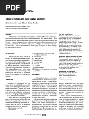 Hidroterapia: aplicabilidades clínicas