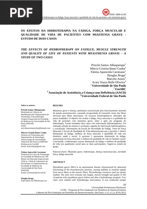 Os efeitos da hidroterapia na fadiga, força muscular e qualidade de vida de pacientes com miastenia grave (Artigo)