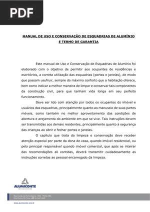 Manual de uso e conservação de esquadrias de alumínio e termo de garantia