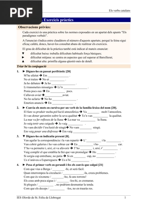 Verbs catalans. Exercicis pràctics