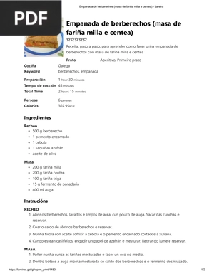 Empanada de berberechos (masa de fariña milla e centea)