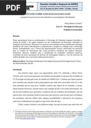 Psicologia e Processos Educativos: aprendendo a ser psicólogo educacional em uma escola pública de ensino fundamental I