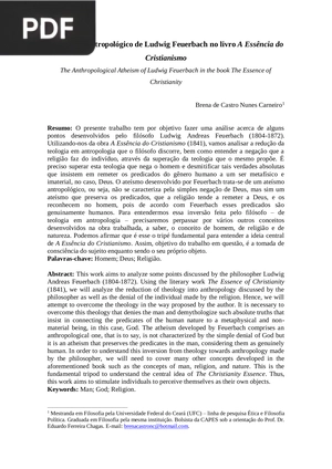 O Ateísmo Antropológico de Ludwig Feuerbach no livro A Essência do Cristianismo