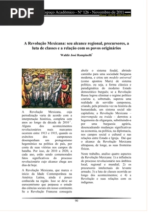 A Revolução Mexicana - seu alcance regional, precursores, a luta de classes e a relação com os povos originários