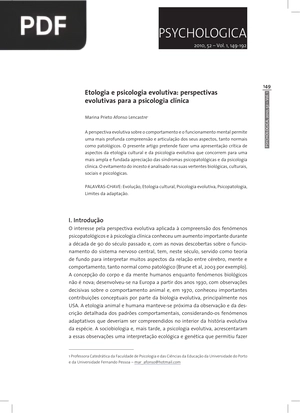 Etologia e psicologia evolutiva - perspectivas evolutivas para a psicologia clínica