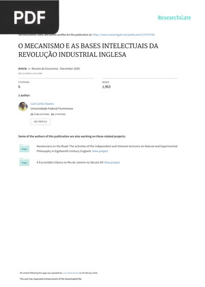 O Mecanismo e asbases intelectuais da revolução Industrial