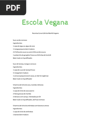 Receitas Curso Café da Manhã Vegano (Artigo)
