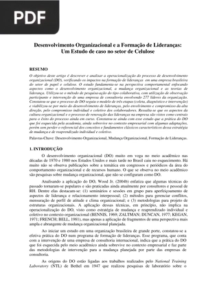 Desenvolvimento Organizacional e a Formação de Lideranças: Um Estudo de caso no setor de Celulose
