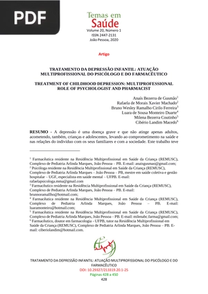 Tratamento da depressão infantil: atuação multiprofissional do psicólogo e do farmacêutico