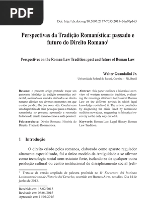 Perspectivas da Tradição Romanística: passado e futuro do Direito Romano