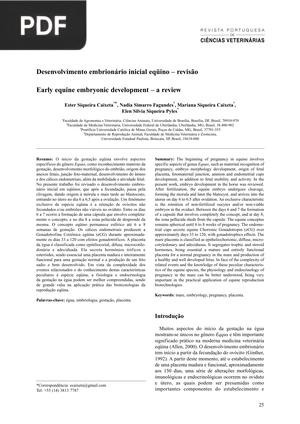 Desenvolvimento embrionário inicial eqüino (Artigo)