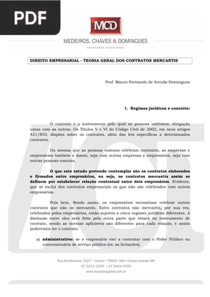 Direito Empresarial – Teoria Geral dos Contratos Mercantis