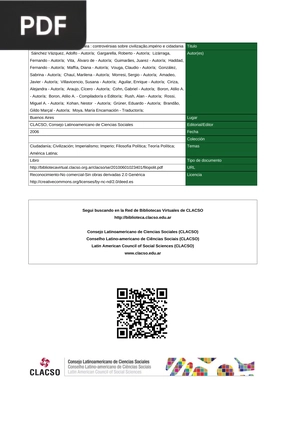 Filosofia Política Contemporânea : controvérsias sobre civilização,império e cidadania