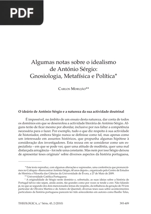 Algumas notas sobre o idealismo de António Sérgio: Gnosiologia, Metafísica e Política