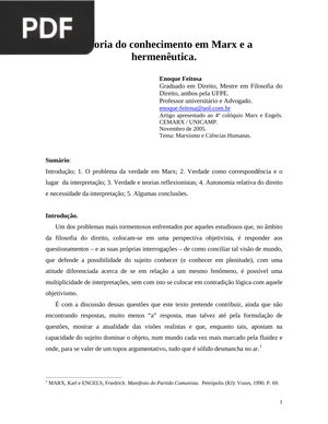 A teoria do conhecimento em Marx e a hermenêutica.