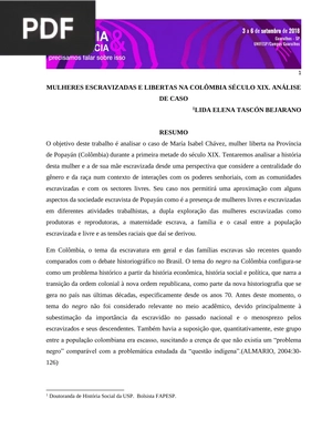 Mulheres escravizadas e libertas na Colômbia século XIX. Análise de caso