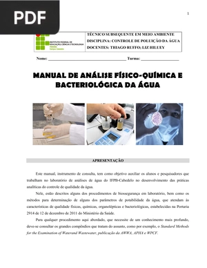 Manual de Análise Físico-Química e Bacteriológica da água
