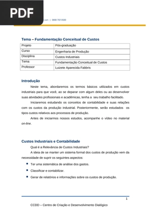 Fundamentação Conceitual de Custos