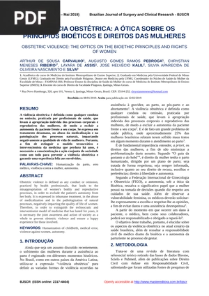 Violência Obstétrica: a ótica sobre os princípios bioéticos e direitos das mulheres (Artigo)