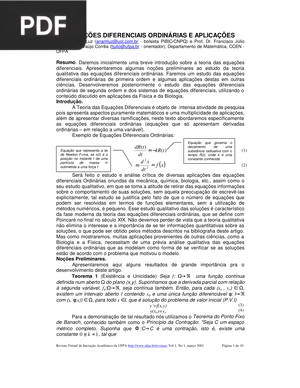 Equações diferenciais ordinárias e aplicações (Artigo)