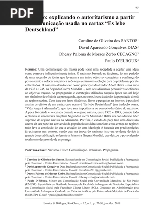 Nazismo: explicando o autoritarismo a partir da comunicação usada no cartaz “Es lebe Deutschland”